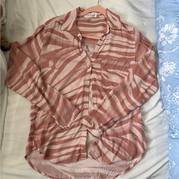 Cloth & Stone Pink Zebra Print Button Down Shirt - Picture 3 of 5